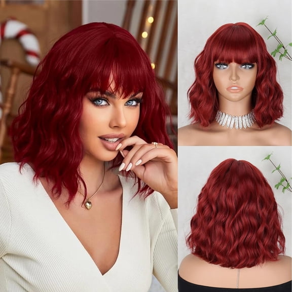 SUCS Short Blonde Wig with Bangs Synthetic Wavy Blonde Bob Wig Curly Heat Resistant Ombre Blonde Hair Wig for Women Daily Party Halloween Use