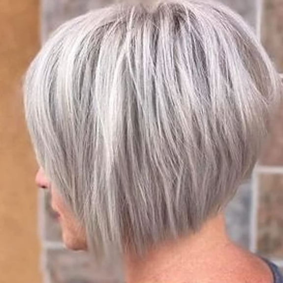 SUCS Short Grey Bob Wigs, Sliver Gray Synthetic Straight Hair Repalcement Wig with Bangs