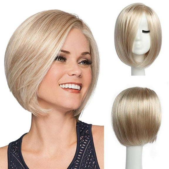 SUCS Short Platinum Blonde Women Bob Wig Natural Straight Side Part Hair Ideal for Daily Wear Party Cosplay and Halloween with Realistic Look and Comfortable Fit