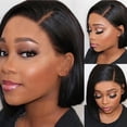 thumbnail image 1 of SUCS Short Straight Frontal Bob Wigs for Black Women Virgin Human Hair Lace Front Wigs 150% Density Pre Plucked Natural Black Color, 1 of 1