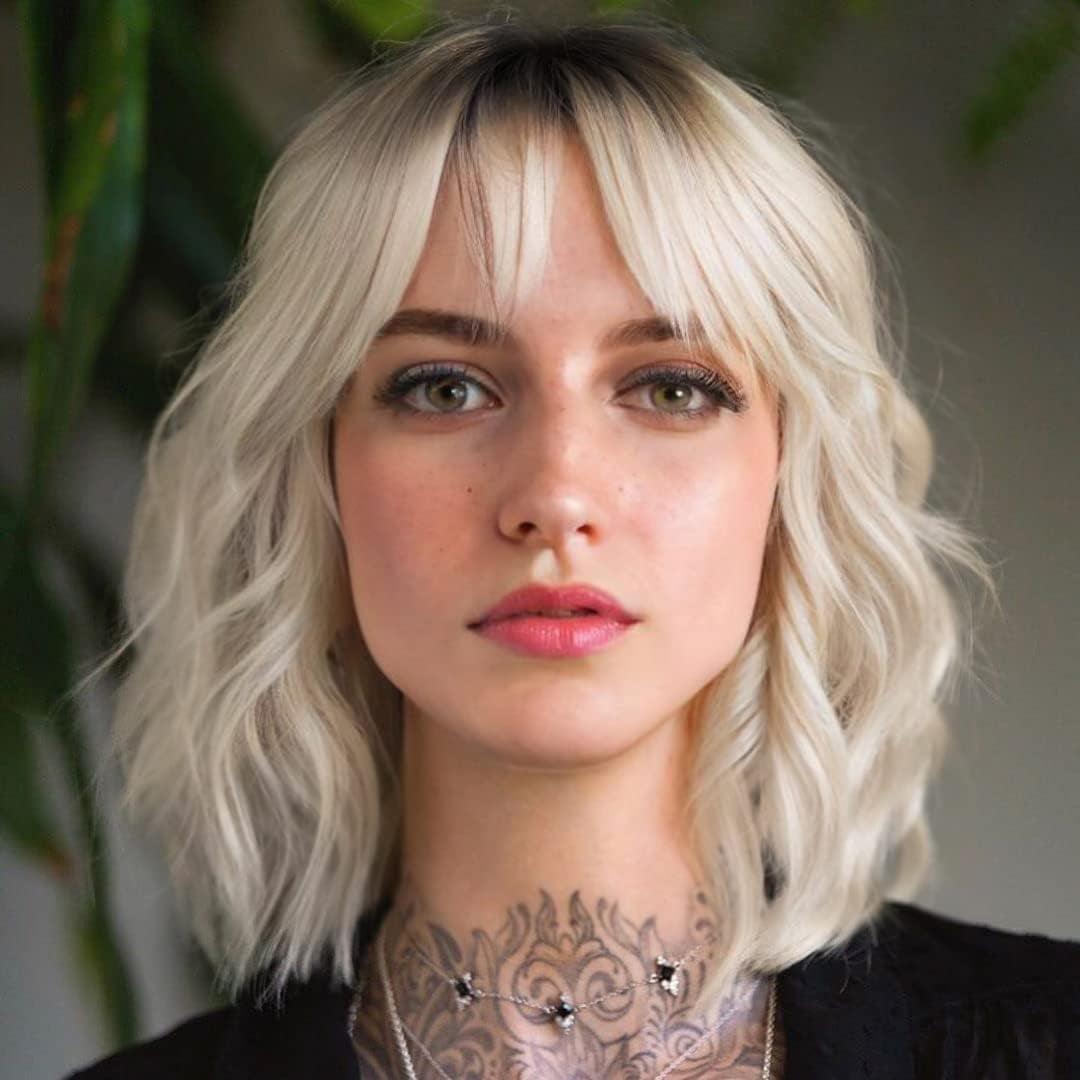 SUCS Short Wigs for Women Grey Wavy Bob Wig with Bangs Medium Length Synthetic Hair Water Wave Dark Roots Wig Gray Colorful Wigs（12 Inches）