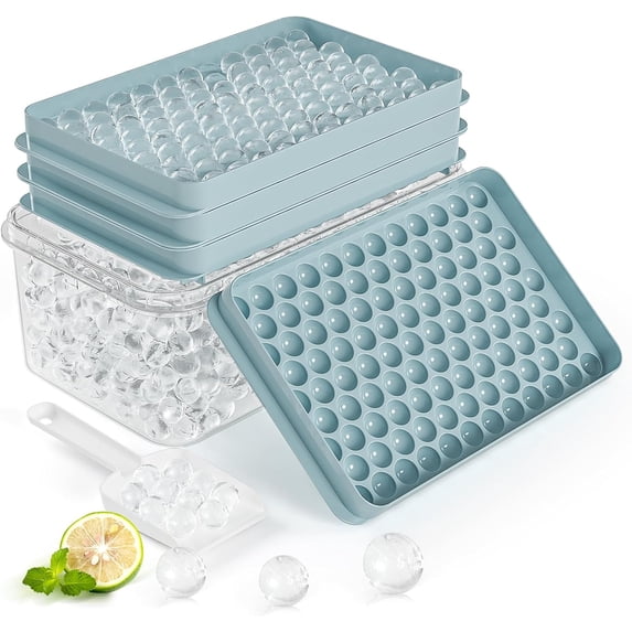 SUCS Stackable Round Ice Cube Tray Set 99PCS Round Ice Balls, Ice Trays for Freezer Is Easy To Release & Sturdy– Small Pellet Ice Maker for Drinks, Coffee and Cocktails