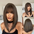 thumbnail image 1 of SUCS Straight Black Bob Synthetic Wig with Bangs Medium Long Cosplay Layered Wigs for Woman Natural Hair Daily Wig Heat Resistant, 1 of 8