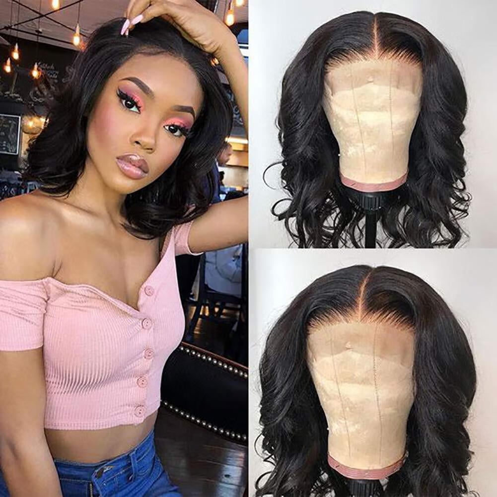 SUCS Wave Bob Wigs Human Hair 13x4 Lace Frontal Wig Pre Plucked with Baby Hair 180% Denisty Real Hair Natural Color 12 inch
