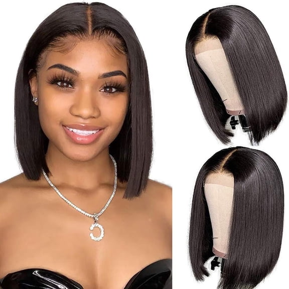SUCS Wig Straight Black Bob Wigs Lace Front for Women Short 4x4 Lace Closure Wigs Pre Plucked BrazilianVirginCheap Natural Color Middle Part 10 inch