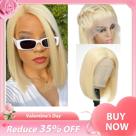 SUCS Women Blonde Remy Human Hair Wig Lace Short Bob Full Wigs Pre Plucked Glueless Wigs
