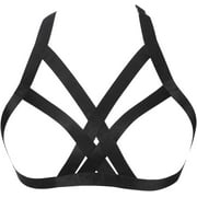 SUCS Women Harness Elastic Cupless Cage Bra Hollow Out Strappy Crop Top 12, One Size