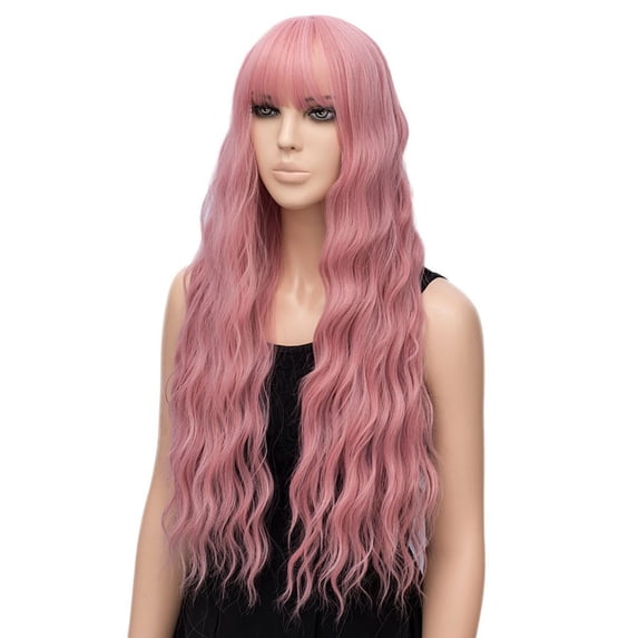 SUCS Women Natural Party Girl Wig Quality Hair Synthetic Pink Curly Long wig