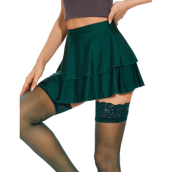 SUCS Women Pleated Skirt with Stockings Role Play Solid Ruffle Mini Skirt