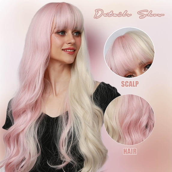 SUCS Women'S Fashion High Temperature Resistant Silk Synthetic Bangs Long Hair Wig