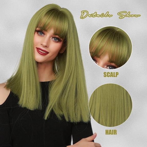 SUCS Women'S Fashion High Temperature Resistant Silk Synthetic Bangs Long Hair Wig