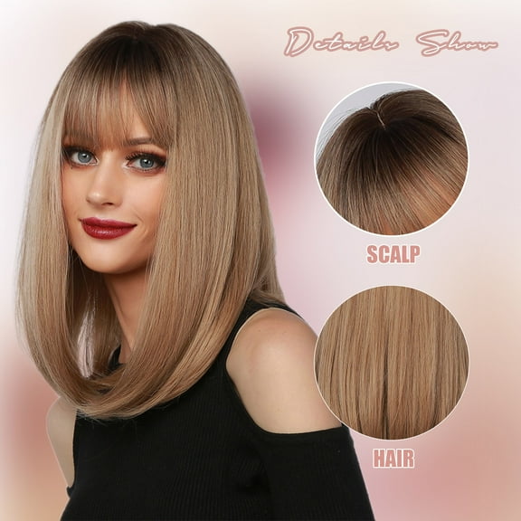 SUCS Women'S Fashion High Temperature Resistant Silk Synthetic Bangs Long Hair Wig