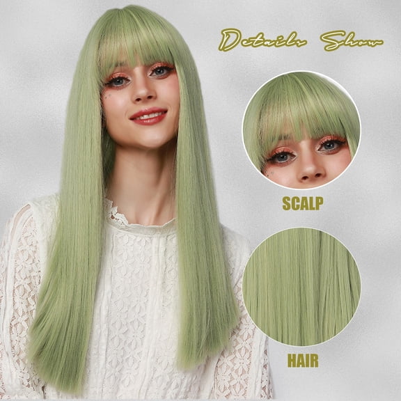 SUCS Women'S Fashion High Temperature Resistant Silk Synthetic Bangs Long Hair Wig