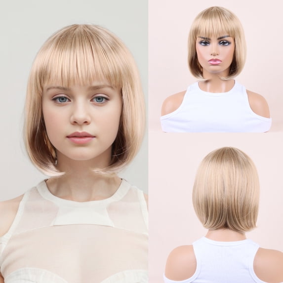 SUCS Women Short Hair Wig High Elastic Rose Mesh High Temperature Resistant Golden Gradient Full Wig