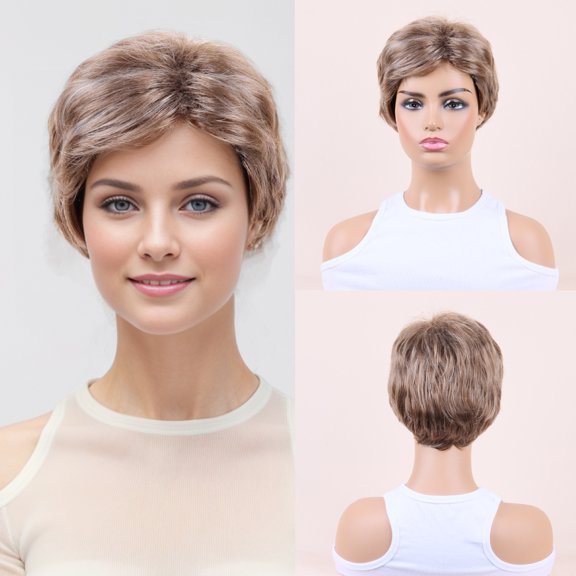SUCS Women Short Hair Wig High Elastic Rose Mesh High Temperature Resistant Golden Gradient Full Wig