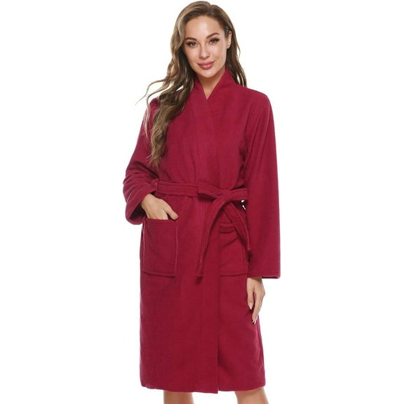 SUCS Women's Bathrobe Terry Cloth Robe Knee Length Towel Bathrobe V-neck Multi-color Options