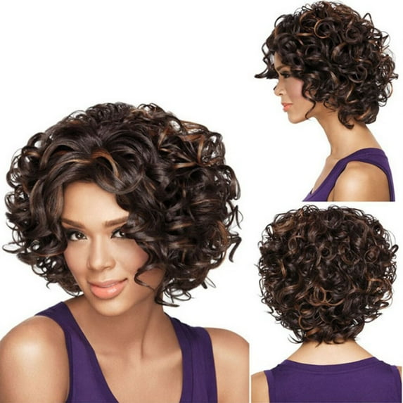 SUCS Women's Fashion Wig Brown Synthetic Hairshort Wigs hair Wave Wig