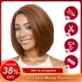 thumbnail image 1 of SUCS Women's Short Hair Trimming Medium Length Straight Hair Side Split Bangs Pear Head Brown Gold Ponytail Wigs for Women Front Lace Wig, 1 of 5
