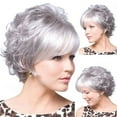 thumbnail image 1 of SUCS Womens Fashion Wig Silver Synthetic Hairshort Wigs hair Wave Wig, 1 of 4