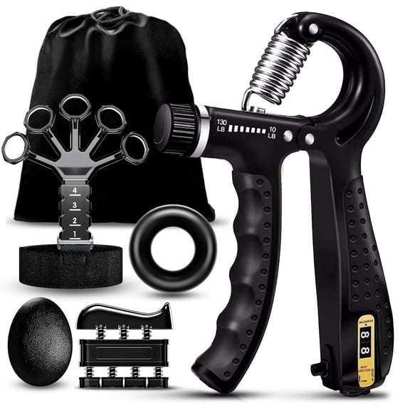 SUCUUI 5 Pcs Hand Grip Strengthener Kit, Adjustable Forearm & Finger Strength Trainer, Finger Stretcher, Grip Ring, Stress Relief Ball, Hand Workout Exerciser Set with Carry Bag