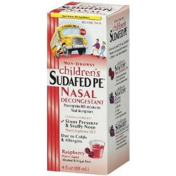 SUDAFED PE Children's Nasal Decongestant Liquid, Berry 4 oz (Pack of 4)