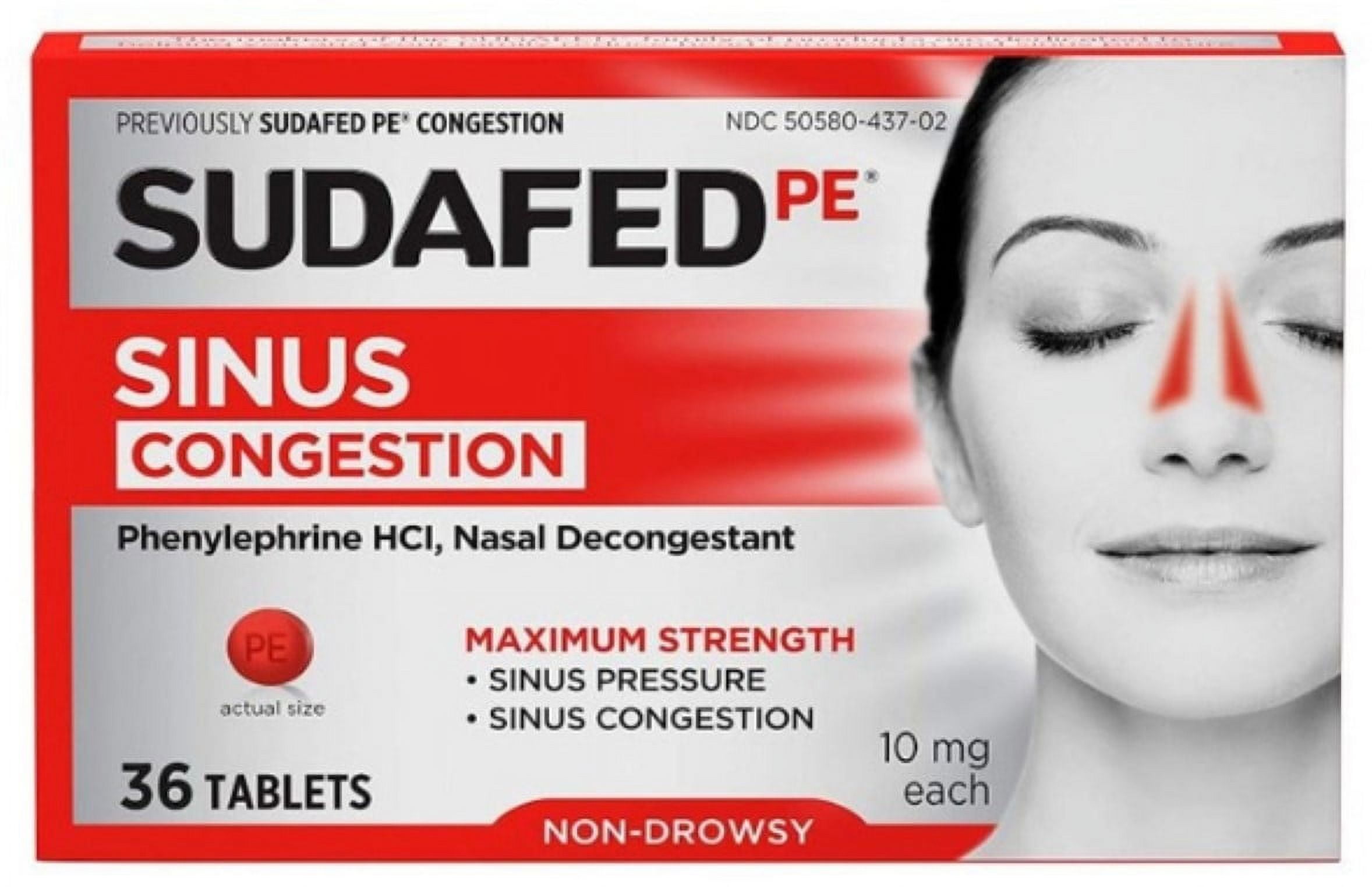 SUDAFED PE Congestion, Maximum Strength Non-Drowsy Tablets, 36 ea