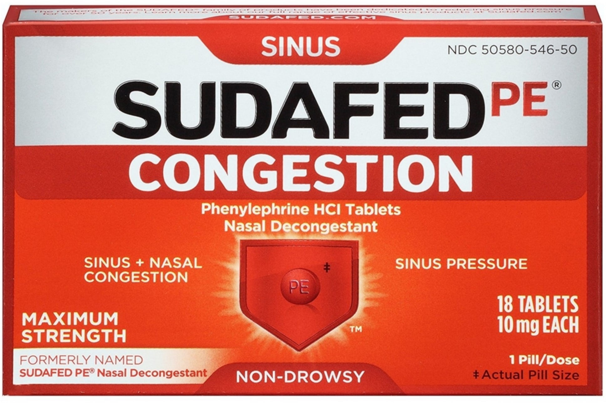 SUDAFED PE Congestion Tablets 18 ea (Pack of 4)