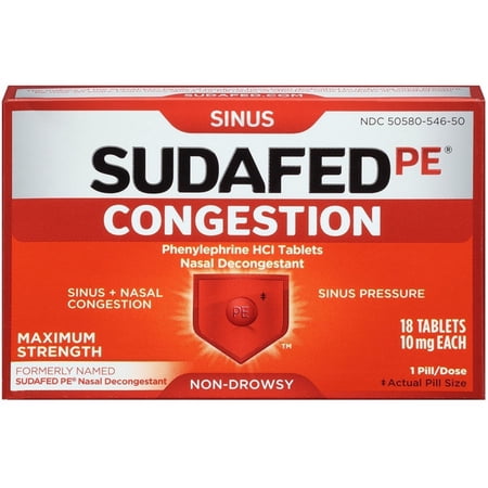 SUDAFED PE Congestion Tablets 18 ea (Pack of 4)