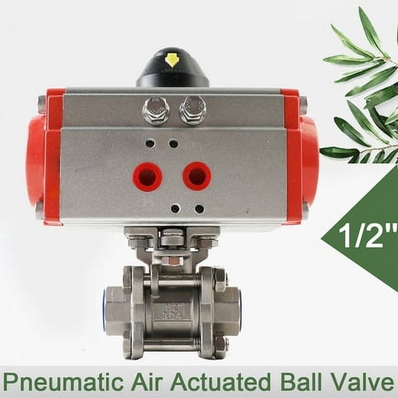 SUDEG 1/2" Pneumatic Ball Valve Double Actuator 304 Stainless Steel Sanitary Stainless Steeel T-type Three-Clamp Pneumatic Ball Valve