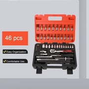 SUDEG 1/4 inch Drive Socket Ratchet Wrench Set, 46 Pieces Bit Socket Set Metric and Extension Bar for Auto Repairing and Household, with Storage Case Red