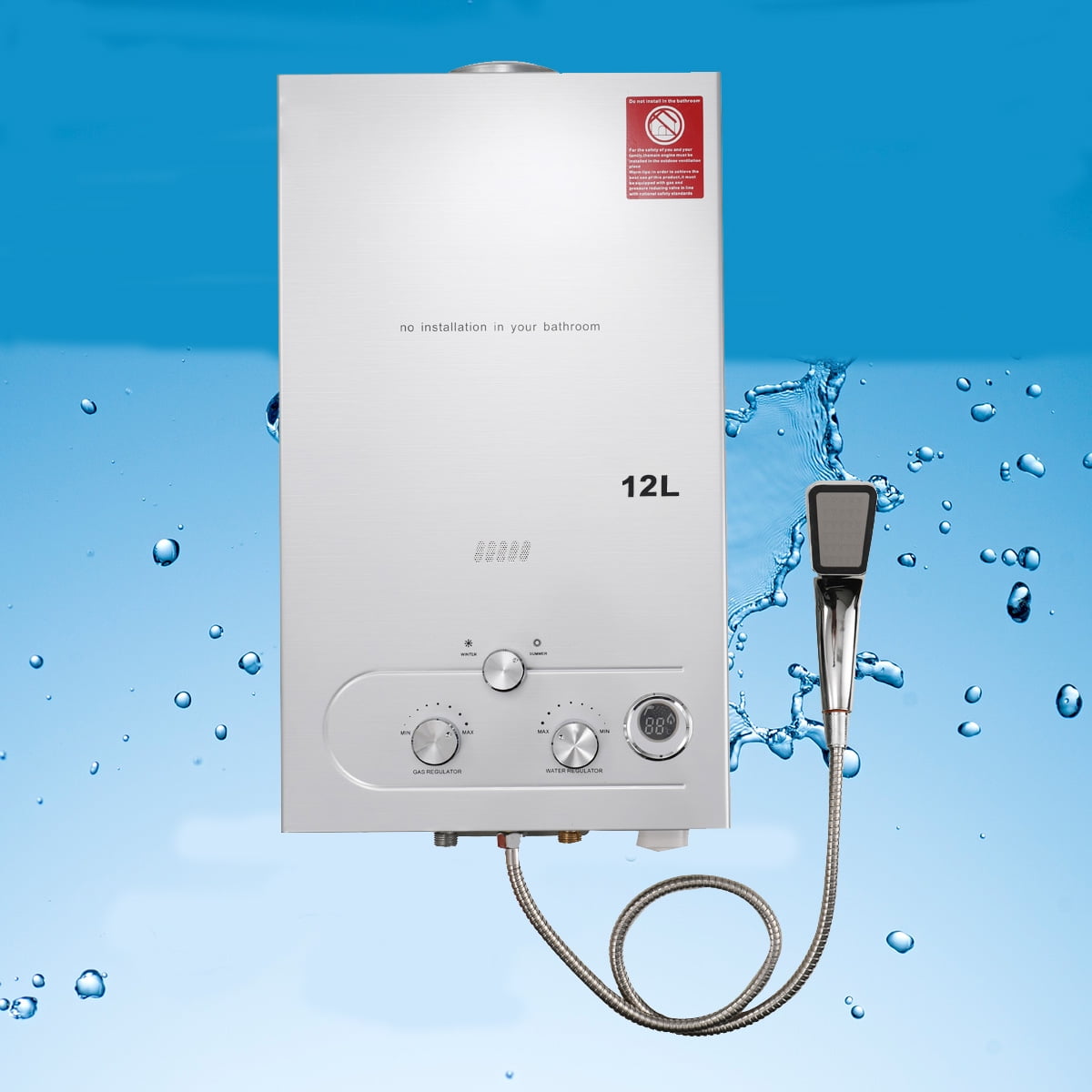 SUDEG 12L/min Tankless Hot Water Heater Propane LPG Gas Instant with Shower Head Kit