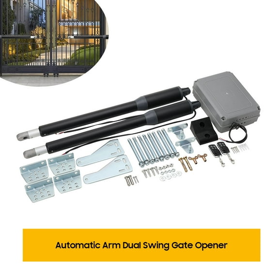 SUDEG Automatic Dual Swing Gate Opener Kit, Electric Gate Opener for Doors up to 440lb, Driveway Home Garden Gate Opening System for Double Swing Gates, Dual Gate Complete Kit with Remote Control
