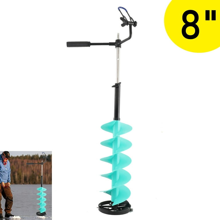VEVOR Ice Drill Auger, 8 Diameter 41 Length Nylon Ice Auger, Auger Drill  w/ 14 Adjustable Extension Rod, Rubber Handle, Drill Adapter, Replaceable