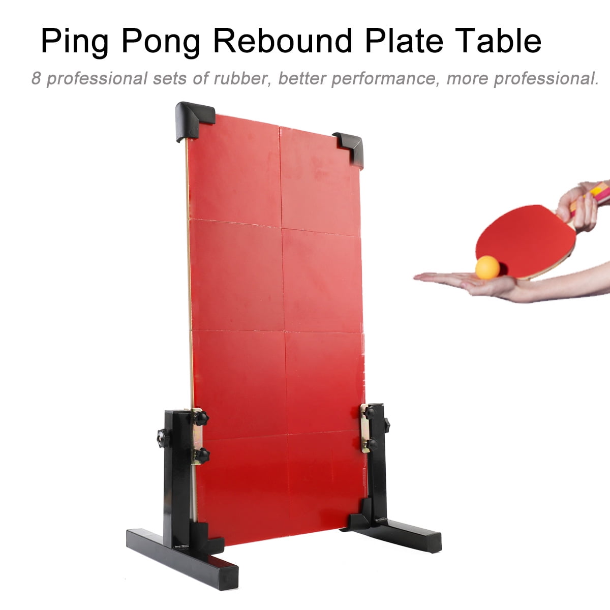 SUDEG Portable Desktop Table Tennis Rebound Board Rebounder with 8 Red Rubbers, Improved 2nd Generation Pingpong Return Board Self Training Equipment, Strong Steel Frame | Easy to Install 60*33cm