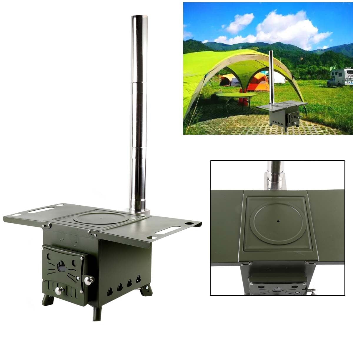 SUDEG Portable Outdoor Wood Burning Stove Tent Camping Stove with