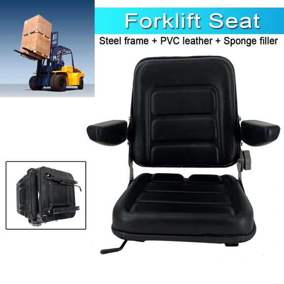 SUDEG Suspension Tractor Seat 140 Adjustable Angle, PVC Leather Seat for Forklift, Skid Loader, Backhoe Dozer (Black)