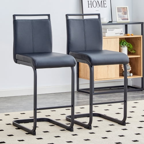 SUDICA Black PU Leather Counter Height Bar Stools Set of 2 for Kitchen Island