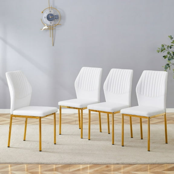 SUDICA Dining Chairs Set of 4,Modern Dining Room Chairs Set of 4,Faux Leather Dining Chairs with Gold Metal Legs,Sturdy White Kitchen Chairs Ideal for Dining Room,Kitchen,Living Room