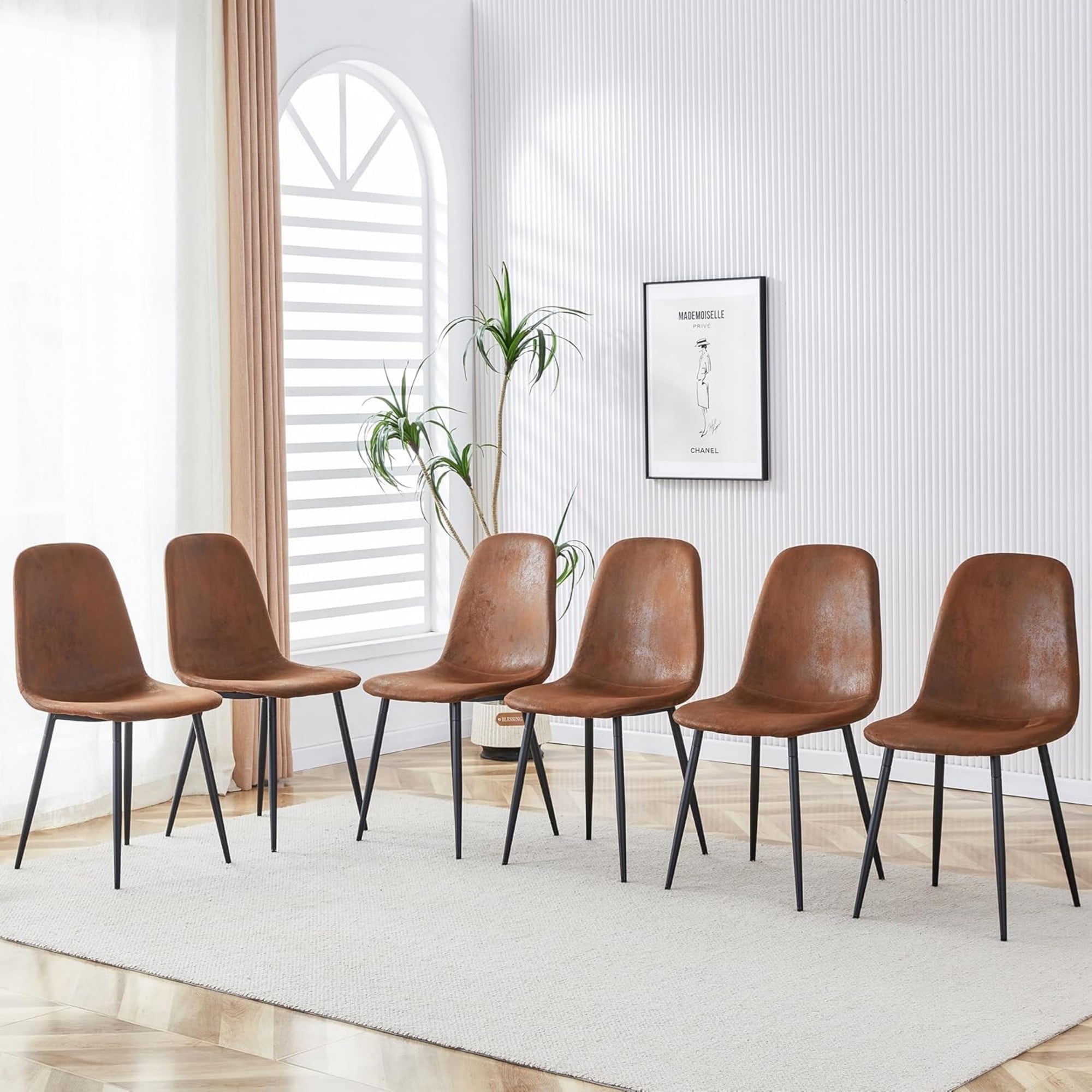 SUDICA Set of 6 Brown Faux Antler Suede Dining Chairs, Modern Upholstered Seat with Black Metal Legs for Dining Room and Kitchen - Walmart.com