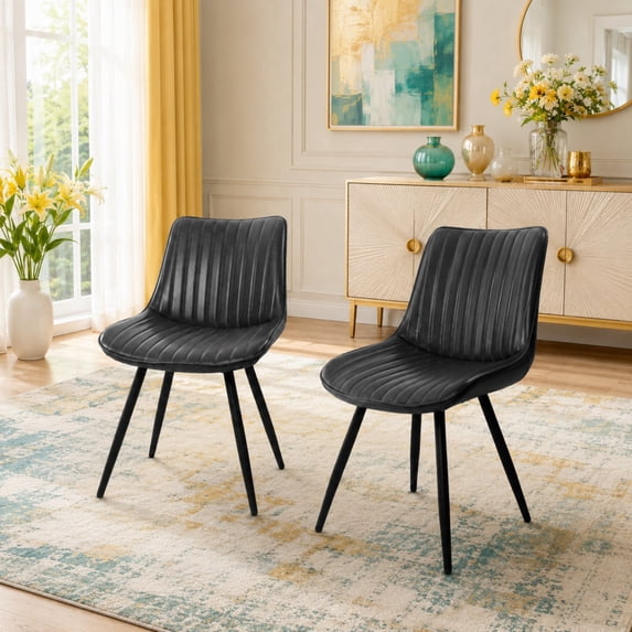 SUDICA Grey PU Leather Dining Chairs Set of 2, Upholstered Chairs with Metal Legs for Dining Room