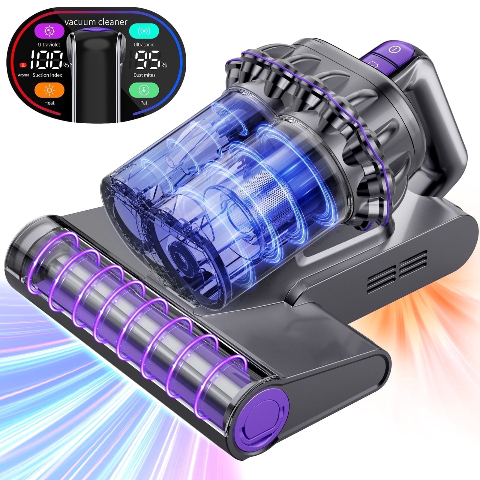 SUDILO Mattress Vacuum Cleaner with Heat, 16kPa Suction, HEPA & 500W Motor – Deep Clean Dust & Pet Hair on Bed, Couch, Carpet, Gray