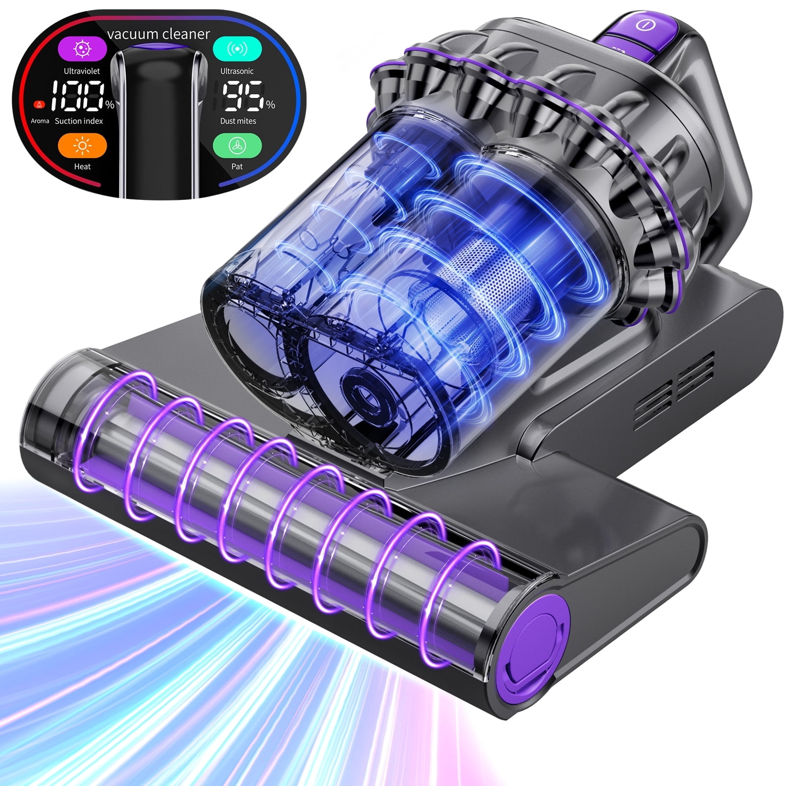 SUDILO Mattress Vacuum Cleaner with Heat, 16kPa Strong Suction & HEPA Filter, Deep Cleans Dust, Particles, Pet Hair from Bed, Couch, Carpet, 500W Corded, Gray
