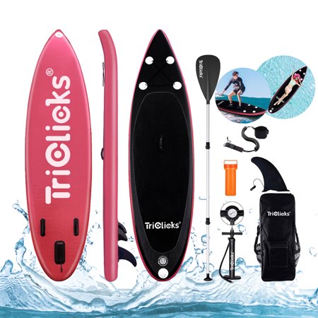 SUDOO 10 Ft. Inflatable Stand up Paddle Board SUP Non-slip EVA Deck Surfboard Surfing Board with Free Backpack Leash, 3 Fins, Adjustable Paddle Pump, Repair Kit for Adult Fishing Yoga River Lake Sea, Red