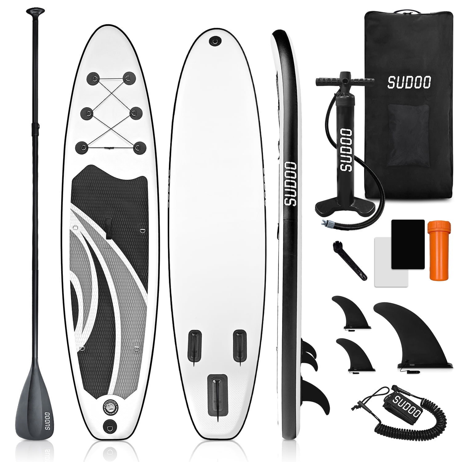 SUDOO Inflatable Stand Up Paddle Board 10‘x30‘‘, Ultra-Light SUP Board with Backpack, Pump, Paddle, Coil Leash, 3 Fins, Repair Kit, Stable SUP with Non-Slip EVA Deck for Adults & Youth