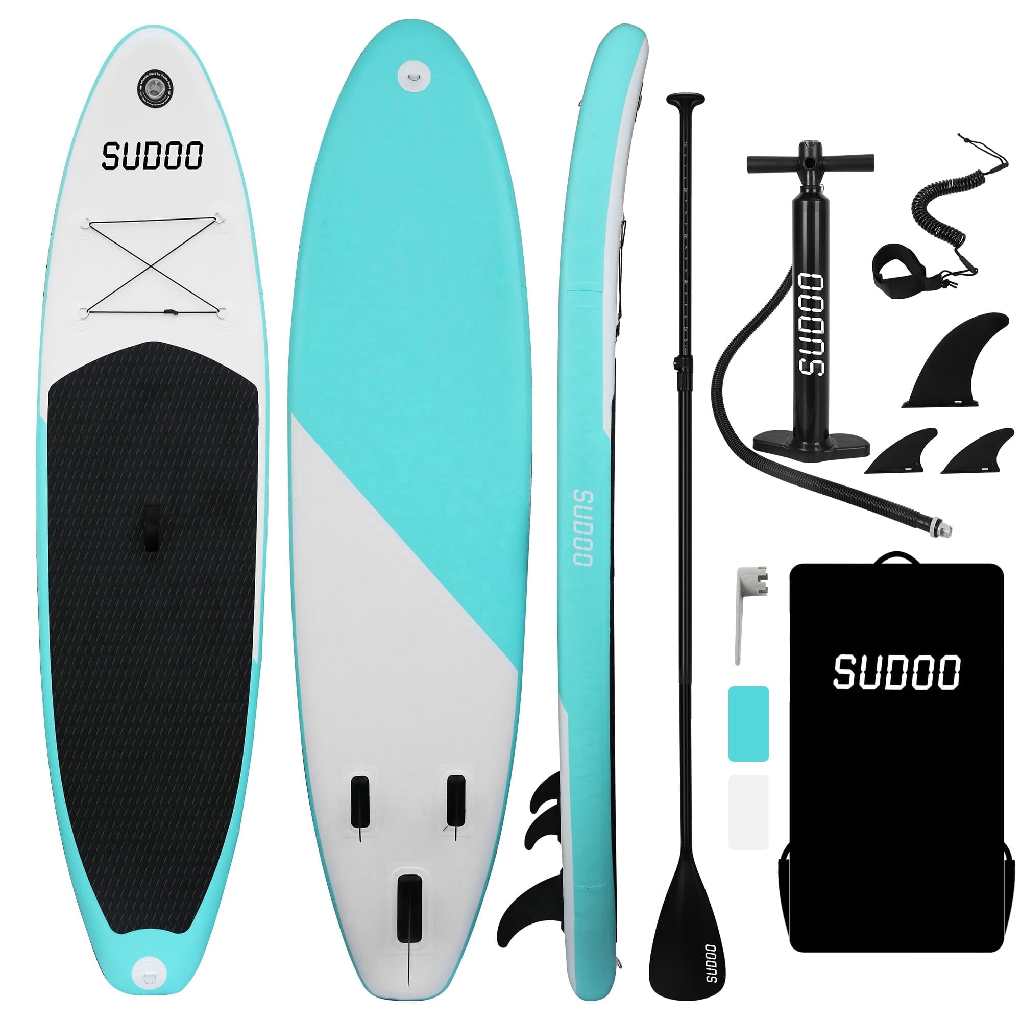 SUDOO Inflatable Stand Up Paddle Board 10‘x30‘‘, Ultra-Light SUP Board with Backpack, Pump, Paddle, Coil Leash, 3 Fins, Repair Kit, Stable SUP with Non-Slip EVA Deck for Adults & Youth