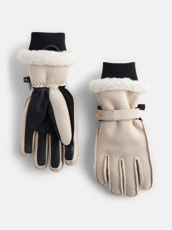 Women's Faux Suede Ski Gloves, Taupe, Sizes L/XL