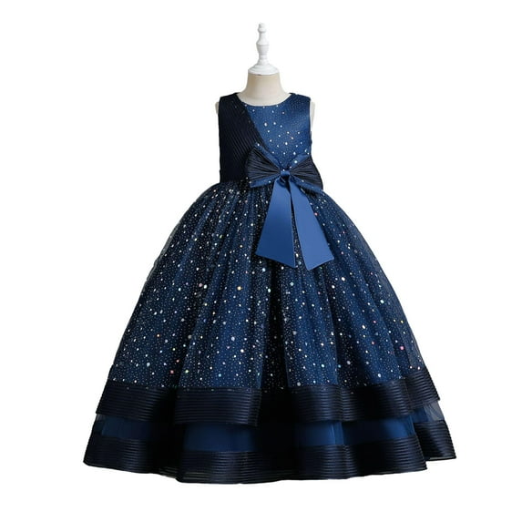 SUEE Flower Girls Princess Dress Bowknot Bridesmaid Wedding Long Tulle Ball Gown, 4-13 Year