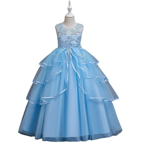 SUEE Flowers Girls Embroidery Wedding Party Dress Birthday Princess Maxi Gown, 4-10 Year