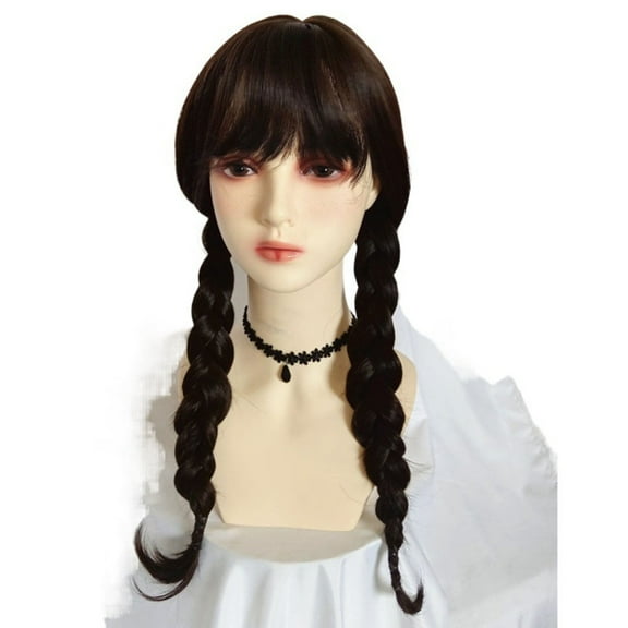 SUEE Girls Kids Wednesday Addams Wig Long Black Braided Wig Halloween Party
