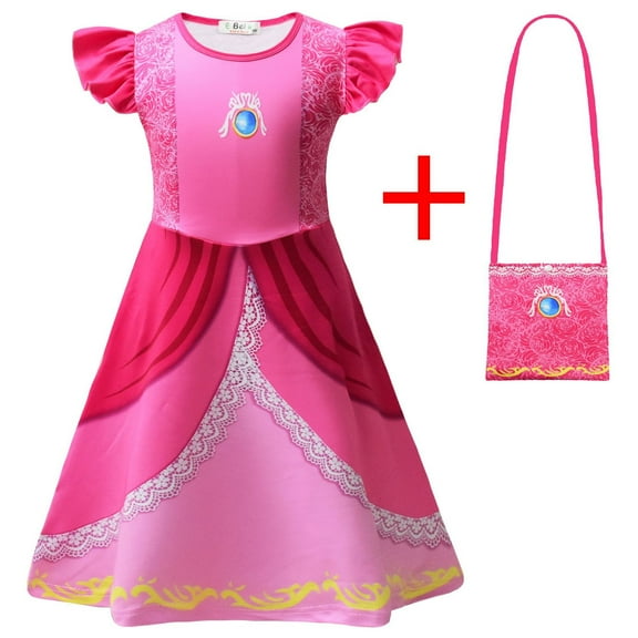 SUEE Girls Peach Costume Dress Halloween Super Bros Costume Outfits, Size 3-8Y